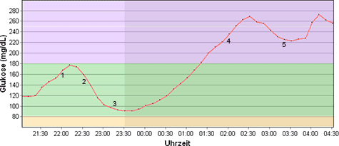 100 Kilometer Lauf Biel - Blutzuckerverlauf