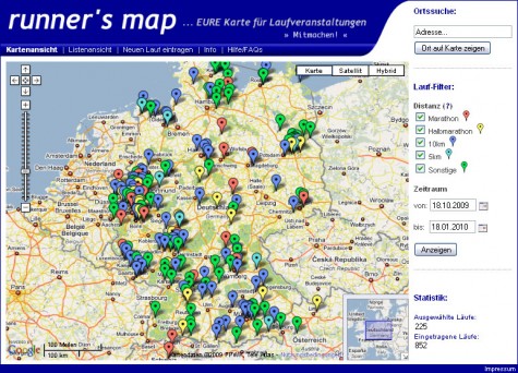 Screenshot der Website runner's map Screenshot der Website runner's map