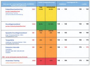 Trainingsbereiche gemäß der Leistungsdiagnostik 2009